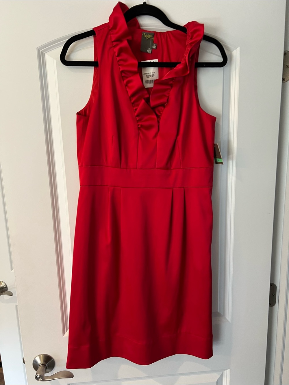 Taylor Red Sleeveless Ruffle V-I Neck Dress